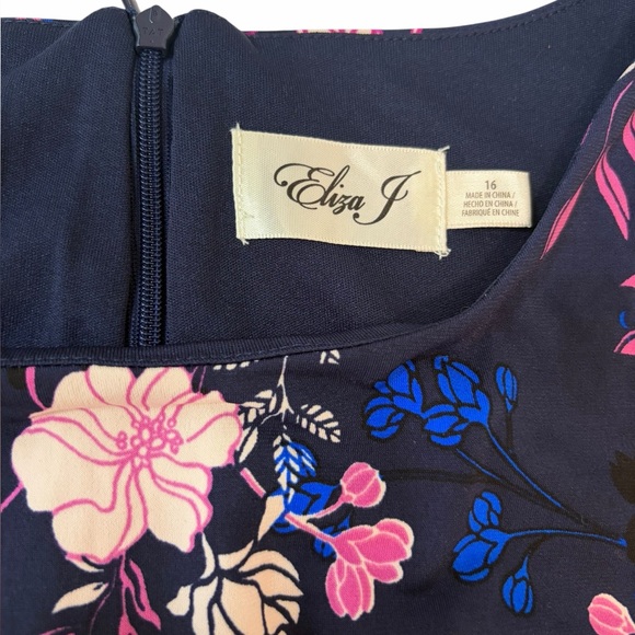 Eliza J Navy Floral Fit & Flare Dress with Pink and Cream Blooms - Picture 6 of 9
